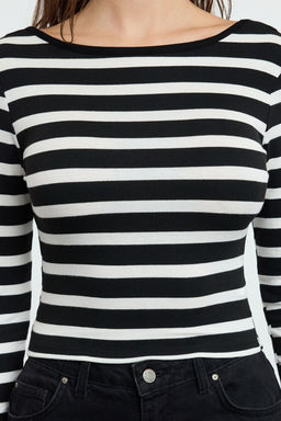 Trendyolmilla Beyaz*001 Cizgili S?rt Dekolteli Slim/Vucuda Oturan Regular/Normal Boy Orme Bluz TWOAW25BZ00009  фото 8