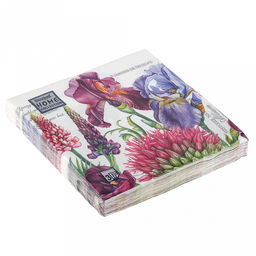 Салфетки бумажные "Bouquet Home Collection Classic" 33х33см, 3-х слойные, 20 штук в упаковке, 100% целлюлоза, "Декоративные ирисы" (Россия)