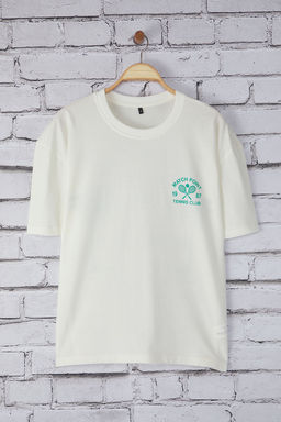 TRENDYOL MAN Ekru Oversize/Genis Kesim Tenis Bask?l? %100 Pamuk T-Shirt TMNSS25TS00116 - Trendyolmilla фото 8