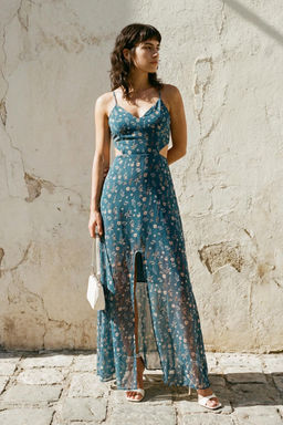 TRENDYOLMILLA Cok Renkli A Kesim Astarl? Pencere/Cut Out Detayl? Cicek Desenli Maxi Dokuma Elbise TWOSS20EL1270  фото 28