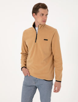 Bej Regular Fit Yar_m Fermuarl_ Polar Sweatshirt