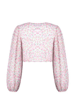 Pembe Crop Astarl? Gul Detayl? Cicekli Sifon Dokuma Bluz TWOSS24BZ00344 - Trendyolmilla фото 8