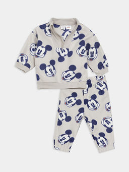 Dik Yaka Mickey Mouse Desenli Polar Erkek Bebek Sweatshirt ve E?ofman Alt? 2li Tak?m