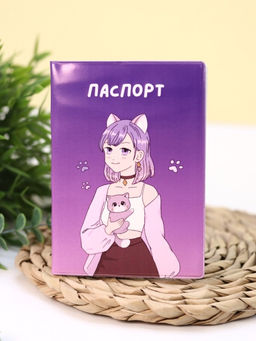 ОБЛОЖКА ДЛЯ ПАСПОРТА АНИМЕ Cute cat Girl, плотность 600 мкм