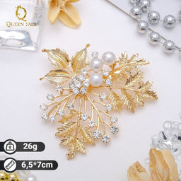 Брошь Папоротник, цвет белый в золоте