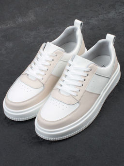 03-YJ425-1 WHITE/BEIGE Полуботинки спортивные женские (натуральная кожа) - Фабричный китай фото 3