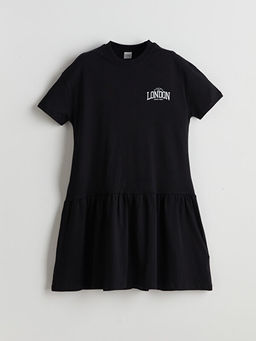Bisiklet Yaka London Bask?l? K?z ?ocuk Elbise