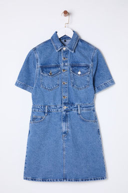 Mavi Cep Detayl? K?sa Kollu Mini Denim Gomlek Elbise TWOSS25EL00156