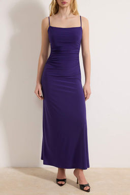 Mor Ask?l? S?rt Dekolteli A-line/Can Ac?lan Esnek Maxi Orme Elbise TWOSS25EL00539