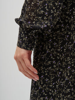 Платье ШИФОН резинка+галстук  черное в мелкий цветок - Tantino фото 5