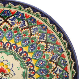 Ляган узбекский Риштанская керамика "Узоры" для плова, 31 см, синий