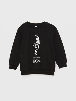 Bisiklet Yaka Uzun Kollu Atat?rk Bask?l? Erkek Bebek Sweatshirt