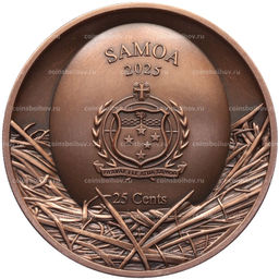 Монета 25 центов 2025 года Самоа Болотная сова