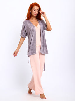Пижама с халатом МИШЕЛЬ-1: брюки, топ, халат (персик № 20/3)