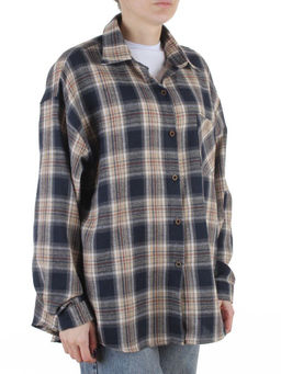 C506 BLUE/BEIGE Рубашка женская оверсайз (95% хлопок, 5% спандекс)