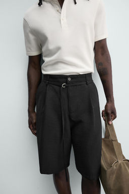 BERMUDA RELAXED FIT PLIEGUES CINTUR?N / Verde gris - Zara фото 6