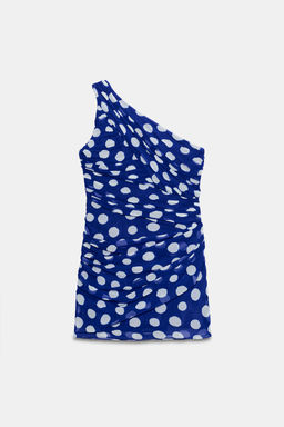 VESTIDO MINI DRAPEADO LUNARES / Azul / Blanco - Zara фото 2