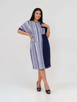 Платье женское, цвет синий белый бежевый