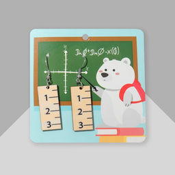 Серьги из дерева Школа линейка, цвет чёрно-бежевый в серебре