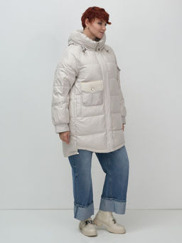 Куртка зимняя женская с капюшоном модная бежевого цвета 7341B - Visdeer фото 3