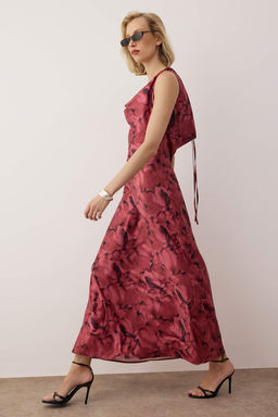 K?rm?z? A-Kesim Degaje Yaka Saten Maxi S?k Elbise TPRSS25EL00318 - Trendyolmilla фото 11