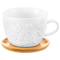 Чашка д/капучино и кофе латте 500 мл 15*12,8*8,5 см "Цветущая сакура" с крышкой-подставкой