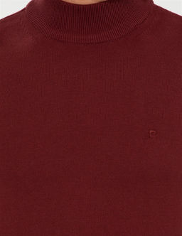 Bordo Slim Fit Yar_m Bal_k__ Yaka Basic Triko Kazak - Pierre cardin фото 6