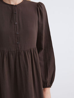 Bisiklet Yaka Dokulu M?slin Pileli Elbise