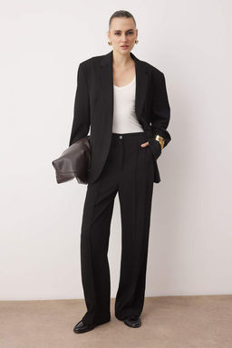 EXCLUSIVE Ozel Koleksiyon Dokumlu Siyah Nervurlu Wide Leg/Genis Paca Pantolon TWOAW26PL00118