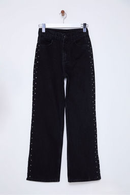 Siyah Trok Detayl? Pacas? Y?rtmacl? Yuksek Bel Wide Leg Jeans TWOSS25JE00015 - Trendyolmilla фото 6