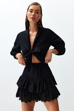 TRENDYOLMILLA Plaj Giyim Briddal Beyaz Mini Dokuma Brode Detayl? Flaml? Pamuk Plaj Etek TBESS24ET00004 фото 15