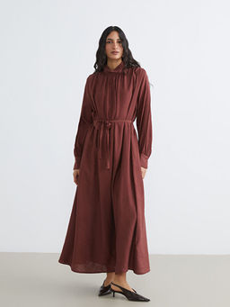 Dik Yaka Ku?akl? Oversize B?zg?l? Elbise