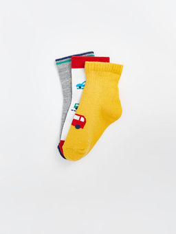 Bask?l? Erkek Bebek Soket ?orap 3l?