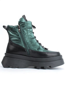 02-FAS16-3Z GREEN/BLACK Дутики женские (искусственная кожа, плащевая ткань, шерсть)