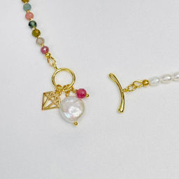 Колье из Турмалина микс и Жемчуга 40 см