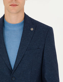 A__k Lacivert Y_n Kar___ml_ Slim Fit Ceket