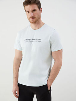 Bisiklet Yaka Bask?l? Penye Erkek Ti??rt