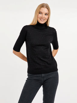 джемпер женский чёрный с добавлением страз - Glenfield фото 4