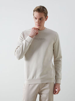 Bisiklet Yaka Bask?l? Erkek Kal?n Sweatshirt