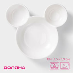 Менажница Доляна «Мишка», 400 мл, 19×13.5 см, 3 ячейки, фарфор, белая