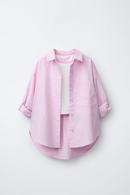 PACK CAMISA RAYAS CON CAMISETA RIB CUELLO CONTRASTE / Rosa