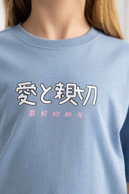 Футболка с короткими рукавами и принтом для девочек Relax Fit - Defacto фото 5