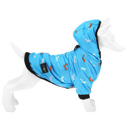 Пэт тойс (Pet toys) Одежда для собаки Куртка с капюшоном, с метал. кольцом, с принтом, на кнопках, р-р 2XL, длина спинки 38см/обхват груди 46см/обхват шеи 34см, цвет-голубой, плащевка/синтепон/флис (100% полиэстер) (Китай) - Домашняя мода фото 2