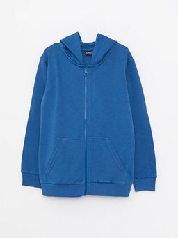 Kap??onlu Basic Uzun Kollu Erkek ?ocuk Fermuarl? Sweatshirt
