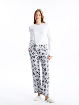 Beli Lastikli Bask?l? Kad?n Polar Pijama Alt?