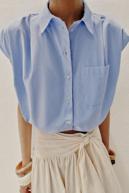 CAMISA CORTA CUADRO VICHY / Azul claro