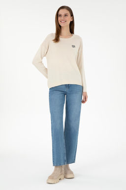 Женский кремовый меланжевый свитер с круглым вырезом Неожиданная скидка в корзине - U.s. polo assn фото 4