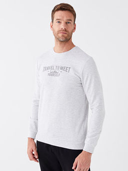 Bisiklet Yaka Uzun Kollu Bask?l? Erkek Sweatshirt