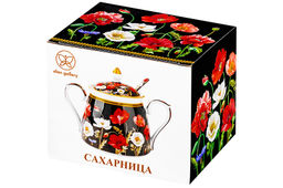 Сахарница 450 мл 15*10*11,5 см Маки на черном + ложка NEW BONE CHINA - Elan gallery фото 16