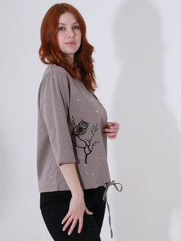 Блузка с вышивкой трикотажная - Almond фото 2